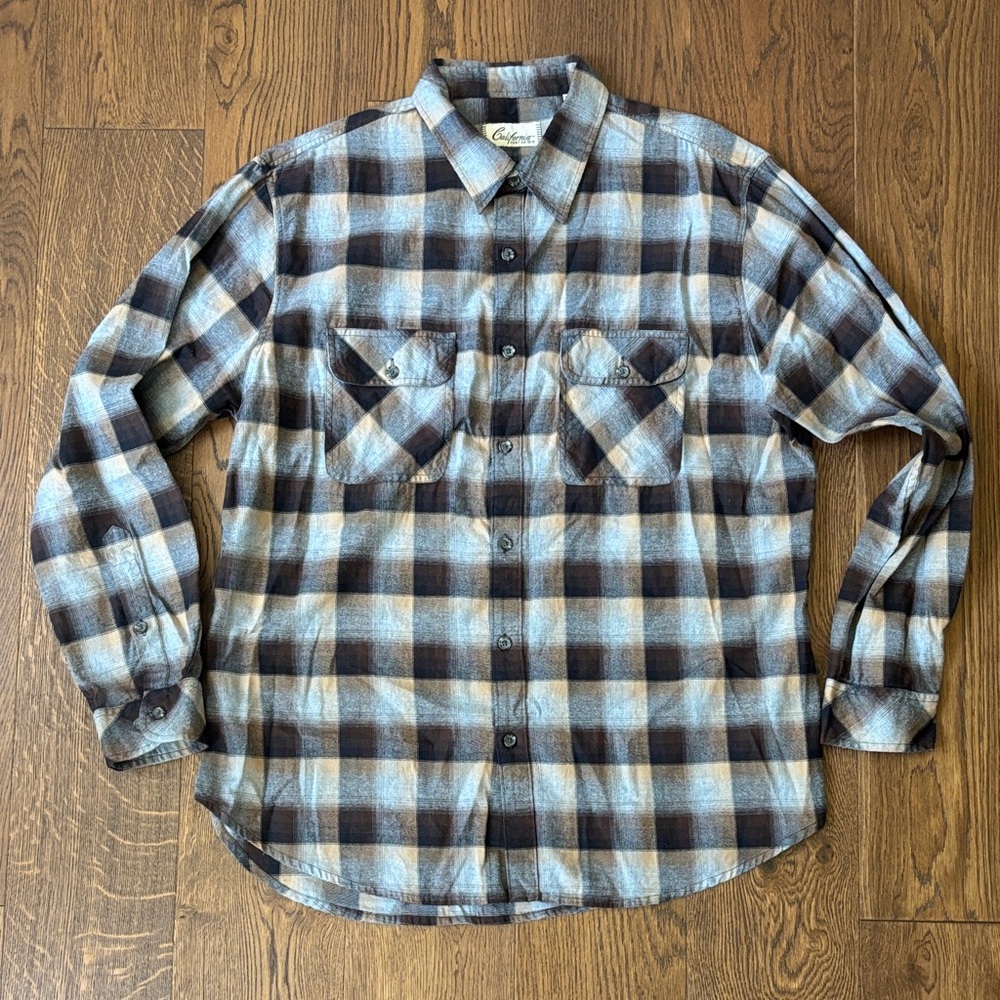 Men's Plaid Button-Down Shirt in Blue and Brown